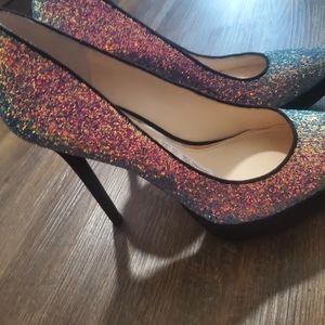 Jessica Simpson Women's Lael Blush Iridescent Platform Glitter Heels
